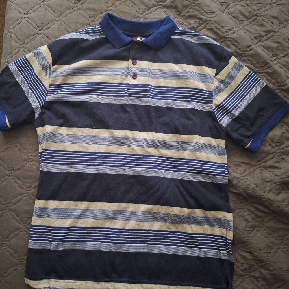 Blue and Gray Striped Polo Shirt with Classic Design